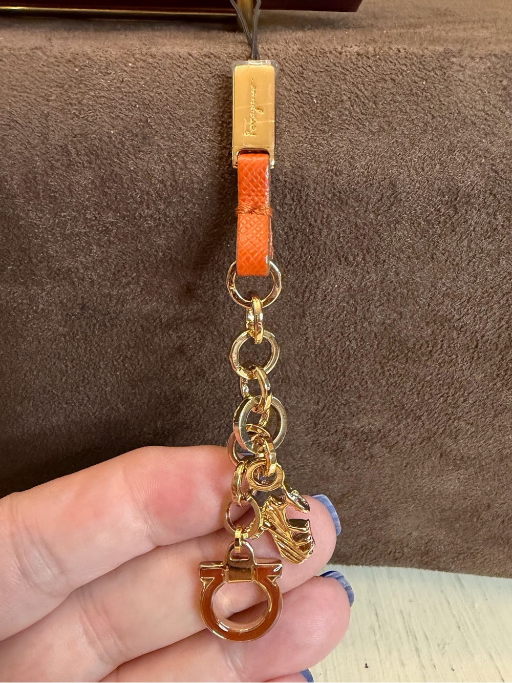 NWOT Salvatore Ferragamo Orange Leather Key Charm with Gold Hardware